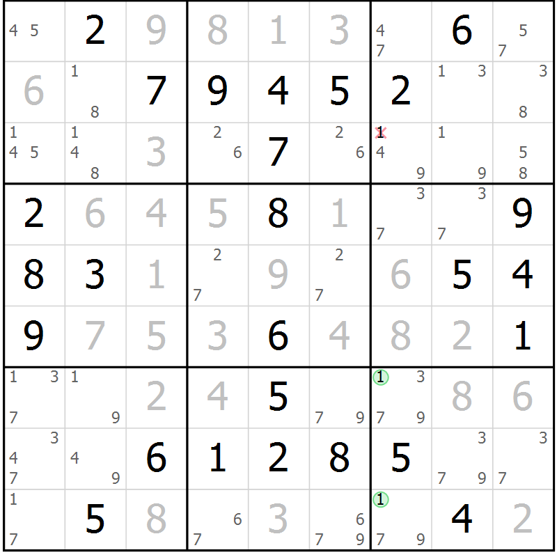 Position des candidats pour la solution de la Gr 17 page 20 du magazine de sudoku Maestro n° 101