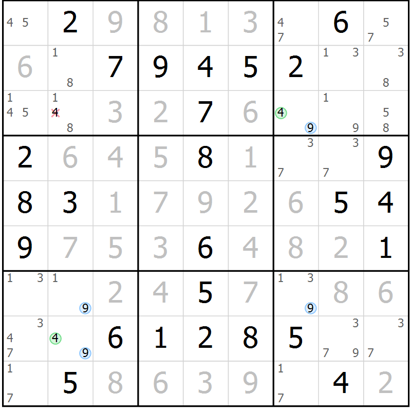 Position des candidats pour la solution de la Gr 17 page 20 du magazine de sudoku Maestro n° 101