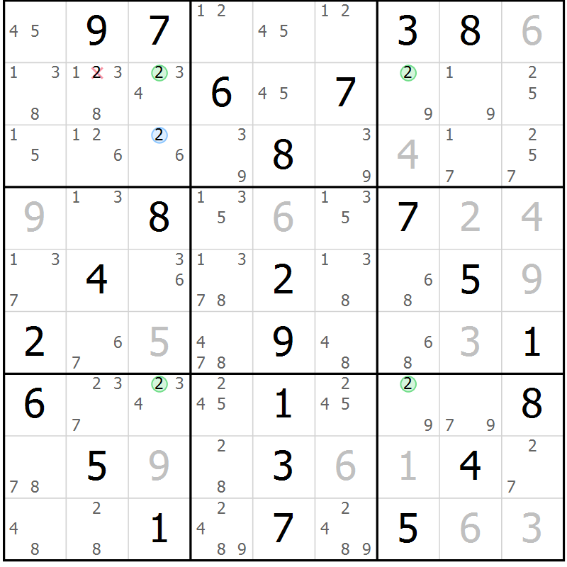 Position des candidats pour la solution de la Gr 18 page 21 du magazine de sudoku Maestro n° 101