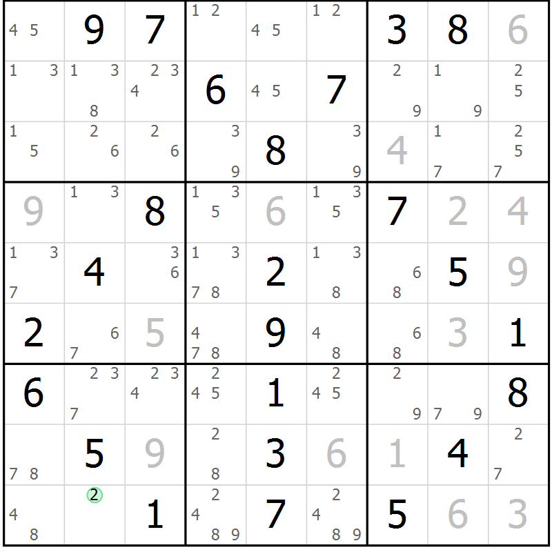 Position des candidats pour la solution de la Gr 18 page 21 du magazine de sudoku Maestro n° 101
