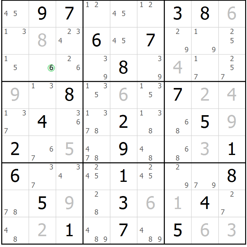 Position des candidats pour la solution de la Gr 18 page 21 du magazine de sudoku Maestro n° 101