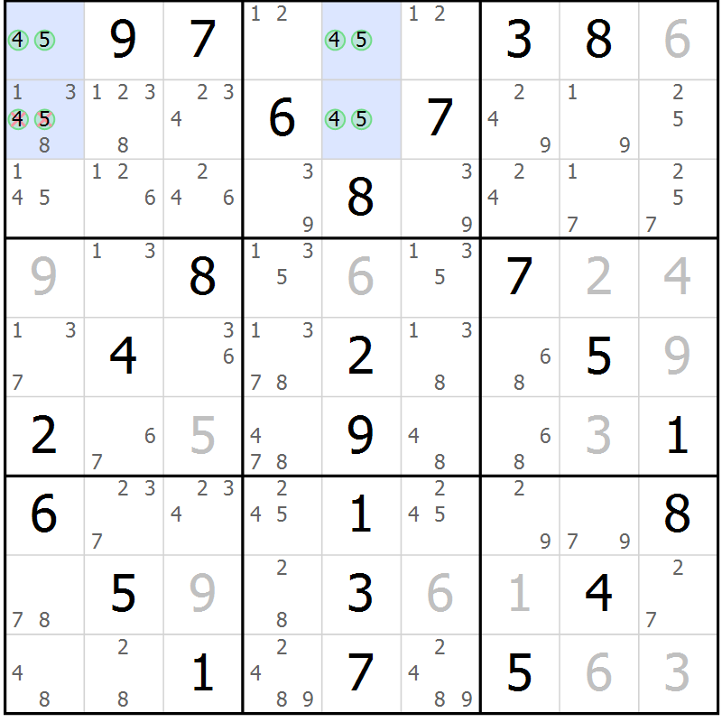 Position des candidats pour la solution de la Gr 18 page 21 du magazine de sudoku Maestro n° 101