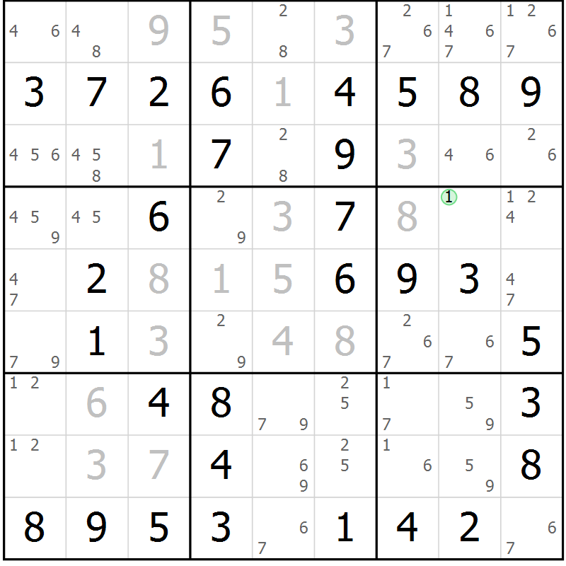 Position des candidats pour la solution de la Gr 19 page 22 du magazine de sudoku Maestro n° 101