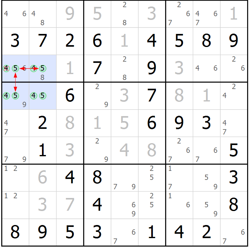 Position des candidats pour la solution de la Gr 19 page 22 du magazine de sudoku Maestro n° 101