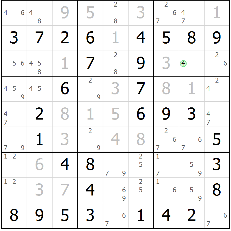 Position des candidats pour la solution de la Gr 19 page 22 du magazine de sudoku Maestro n° 101