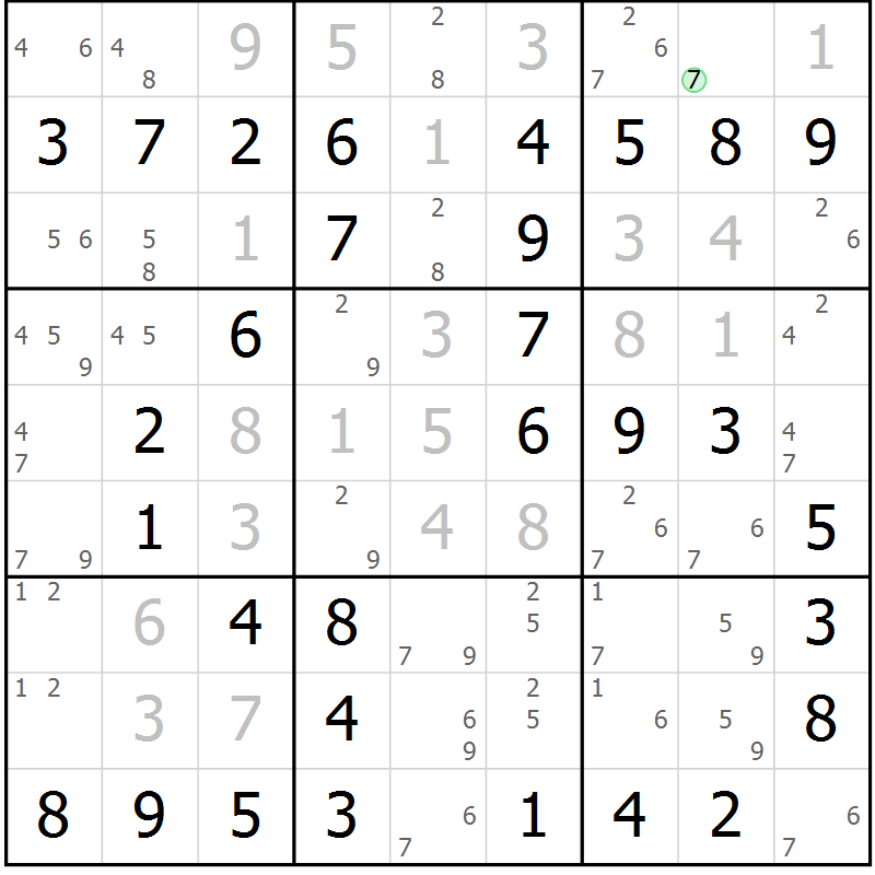 Position des candidats pour la solution de la Gr 19 page 22 du magazine de sudoku Maestro n° 101