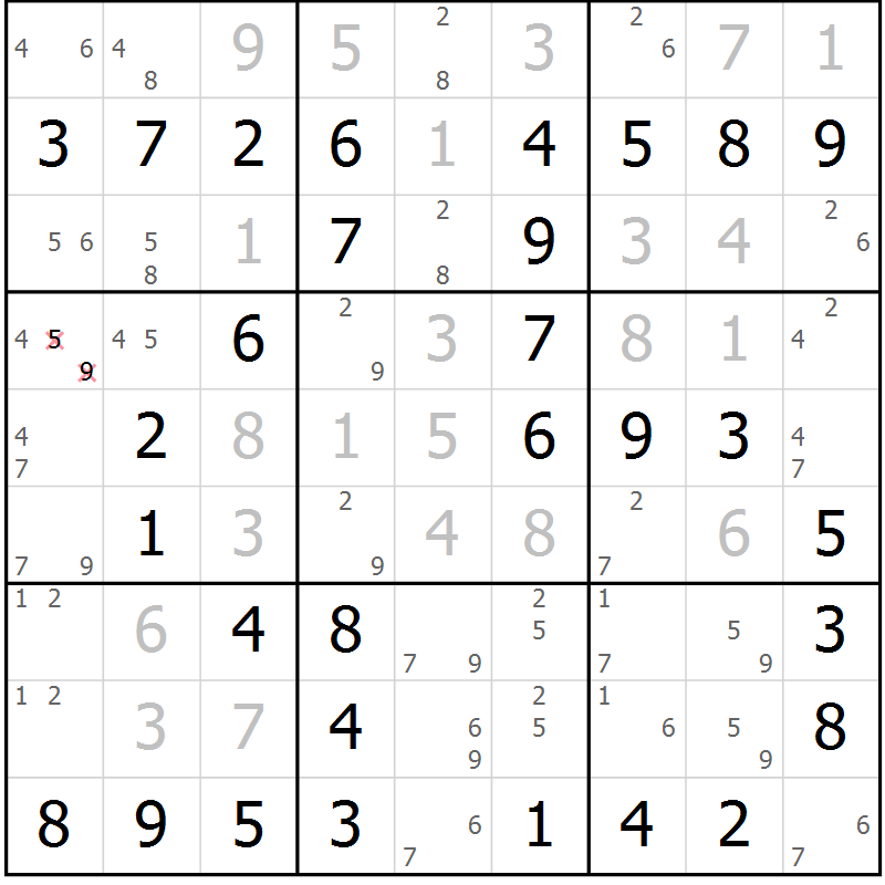 Position des candidats pour la solution de la Gr 19 page 22 du magazine de sudoku Maestro n° 101