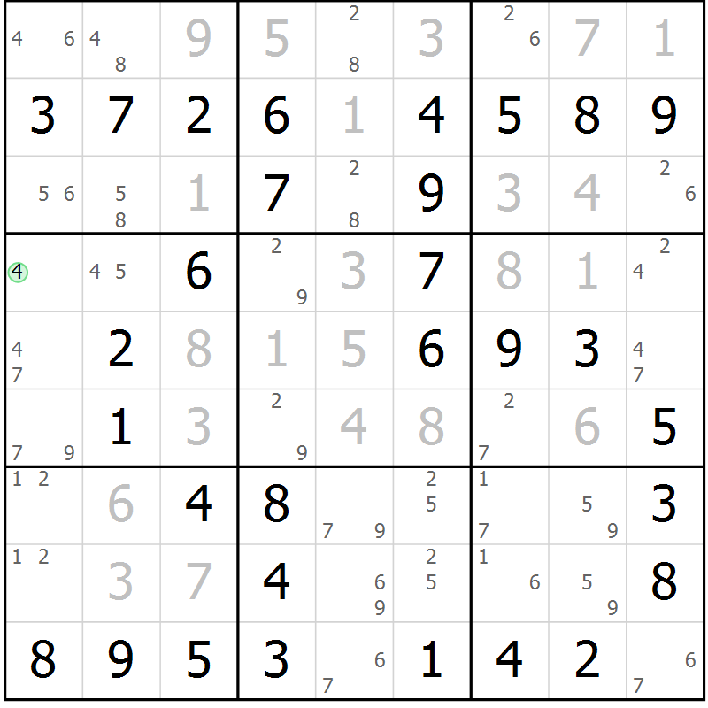 Position des candidats pour la solution de la Gr 19 page 22 du magazine de sudoku Maestro n° 101
