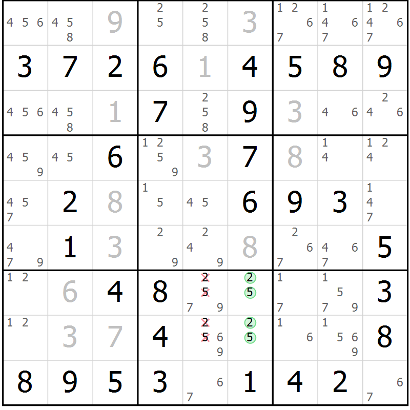 Position des candidats pour la solution de la Gr 19 page 22 du magazine de sudoku Maestro n° 101