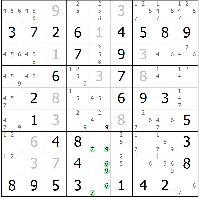 Position des candidats pour la solution de la Gr 19 page 22 du magazine de sudoku Maestro n° 101