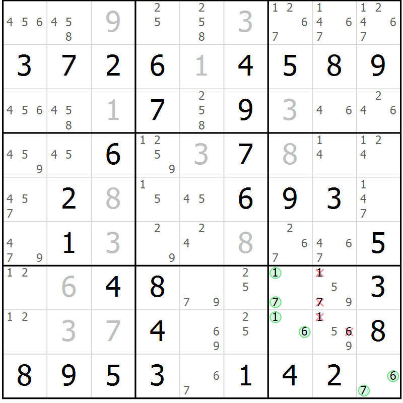 Position des candidats pour la solution de la Gr 19 page 22 du magazine de sudoku Maestro n° 101