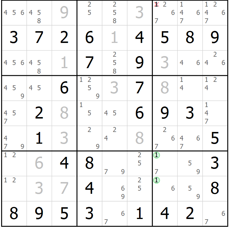 Position des candidats pour la solution de la Gr 19 page 22 du magazine de sudoku Maestro n° 101