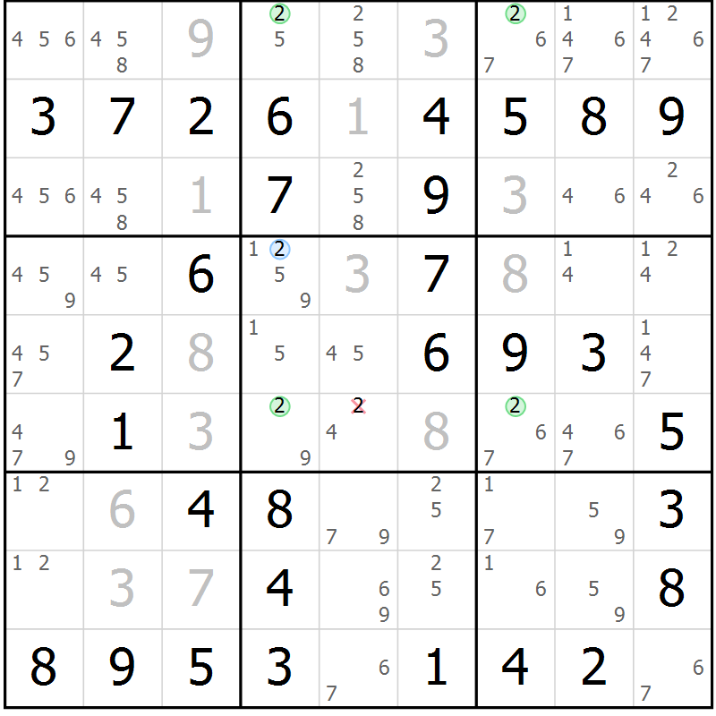 Position des candidats pour la solution de la Gr 19 page 22 du magazine de sudoku Maestro n° 101