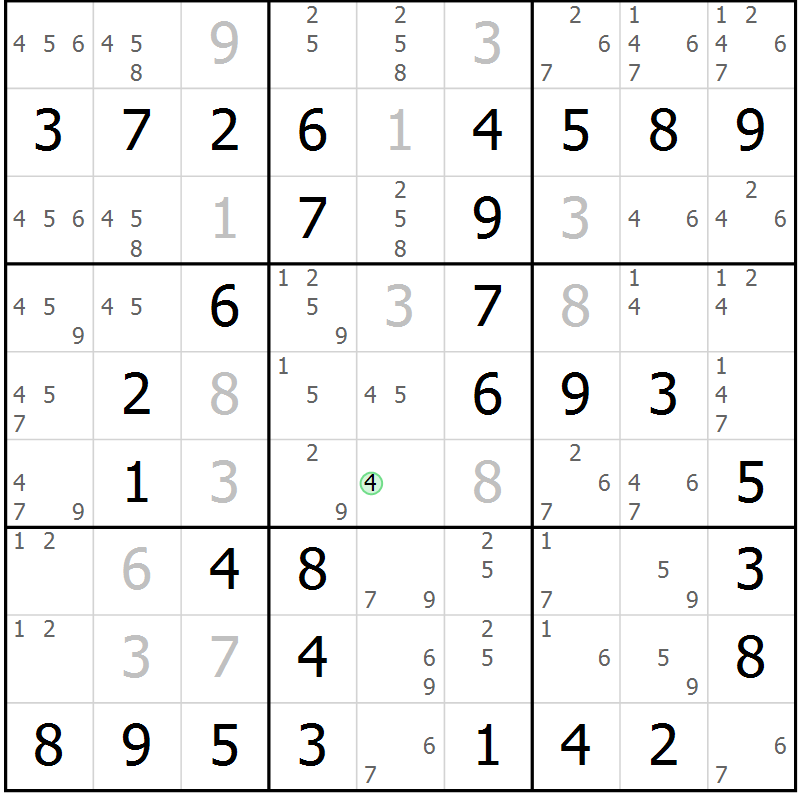 Position des candidats pour la solution de la Gr 19 page 22 du magazine de sudoku Maestro n° 101