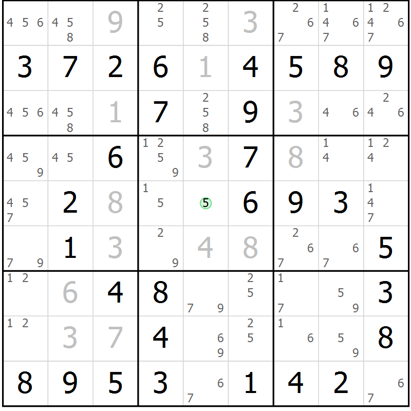 Position des candidats pour la solution de la Gr 19 page 22 du magazine de sudoku Maestro n° 101