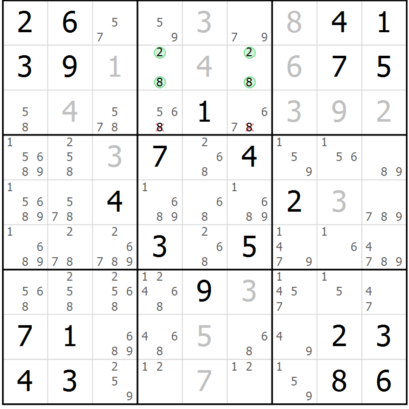 Position des candidats pour la solution de la Gr 2 page 5 du magazine de sudoku Maestro n° 101