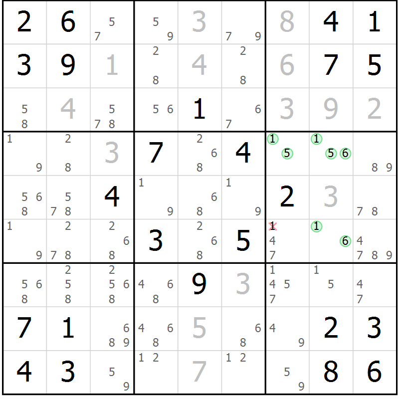 Position des candidats pour la solution de la Gr 2 page 5 du magazine de sudoku Maestro n° 101