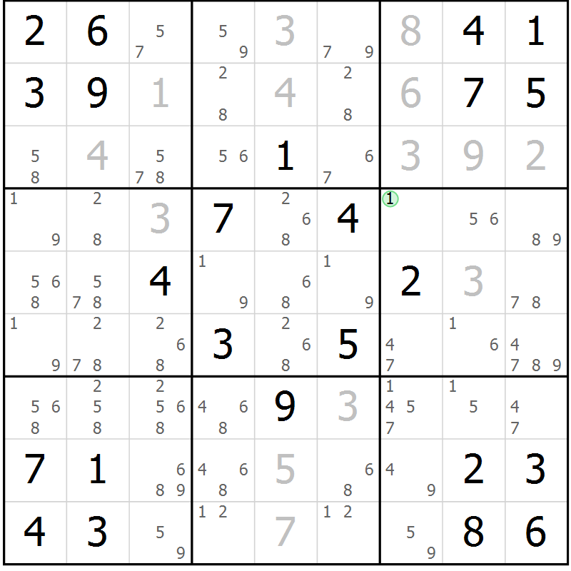 Position des candidats pour la solution de la Gr 2 page 5 du magazine de sudoku Maestro n° 101