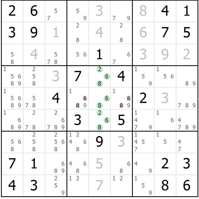 Position des candidats pour la solution de la Gr 2 page 5 du magazine de sudoku Maestro n° 101