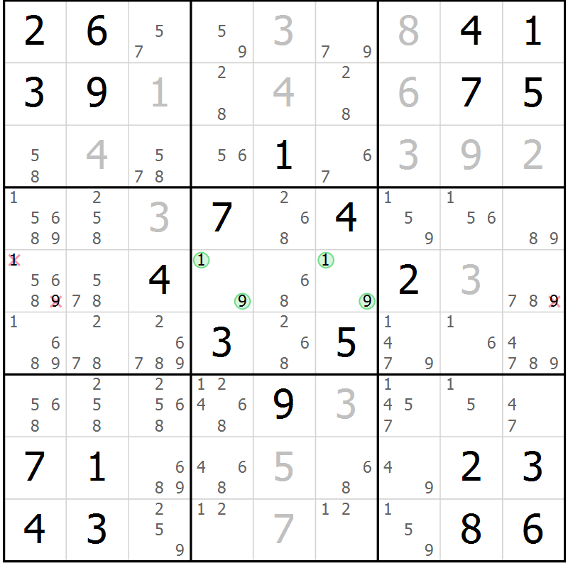 Position des candidats pour la solution de la Gr 2 page 5 du magazine de sudoku Maestro n° 101