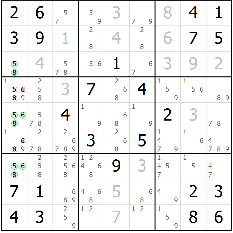 Position des candidats pour la solution de la Gr 2 page 5 du magazine de sudoku Maestro n° 101