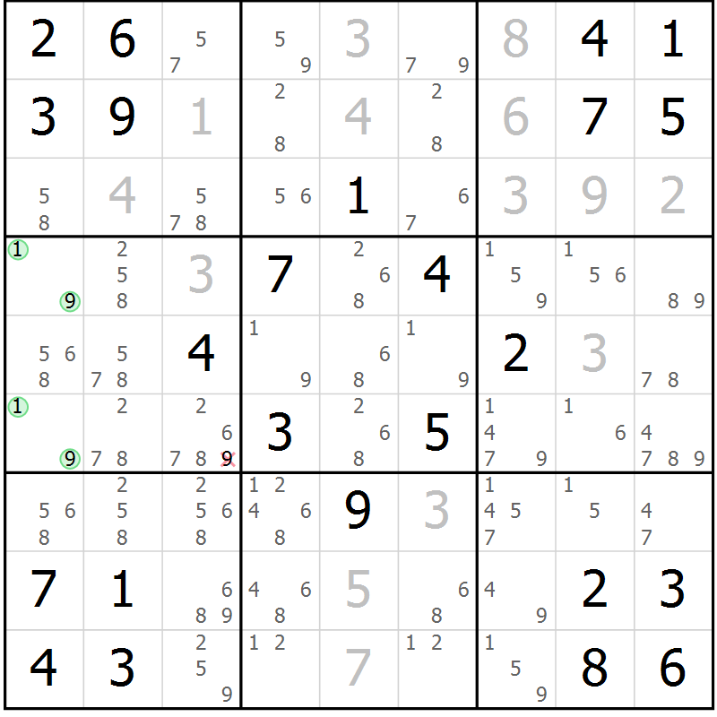 Position des candidats pour la solution de la Gr 2 page 5 du magazine de sudoku Maestro n° 101