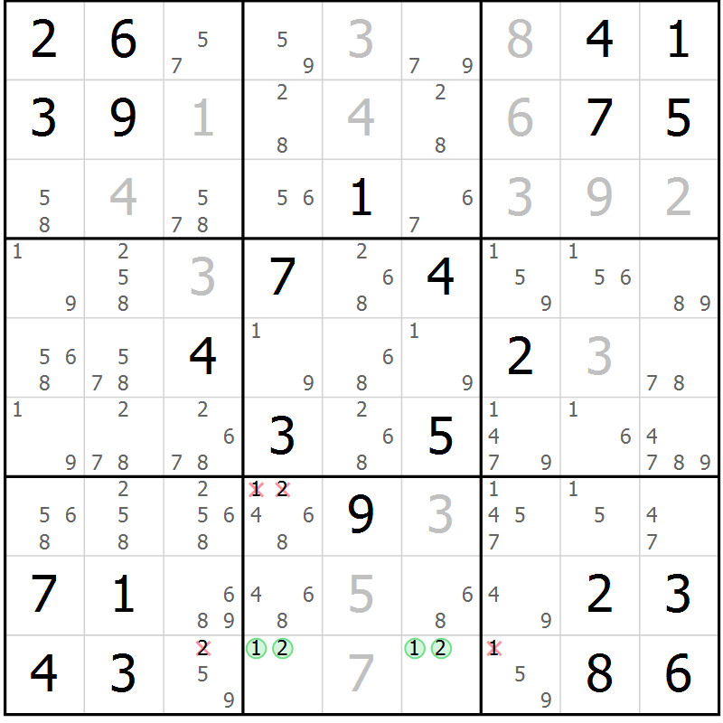 Position des candidats pour la solution de la Gr 2 page 5 du magazine de sudoku Maestro n° 101