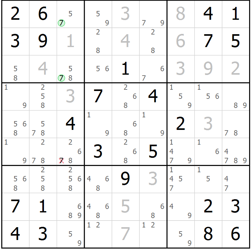 Position des candidats pour la solution de la Gr 2 page 5 du magazine de sudoku Maestro n° 101