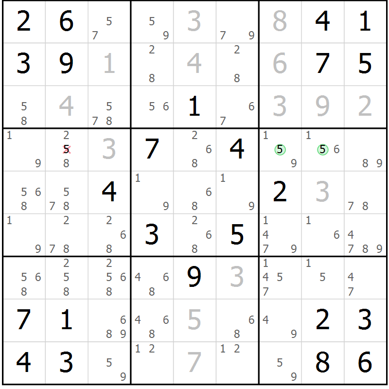 Position des candidats pour la solution de la Gr 2 page 5 du magazine de sudoku Maestro n° 101