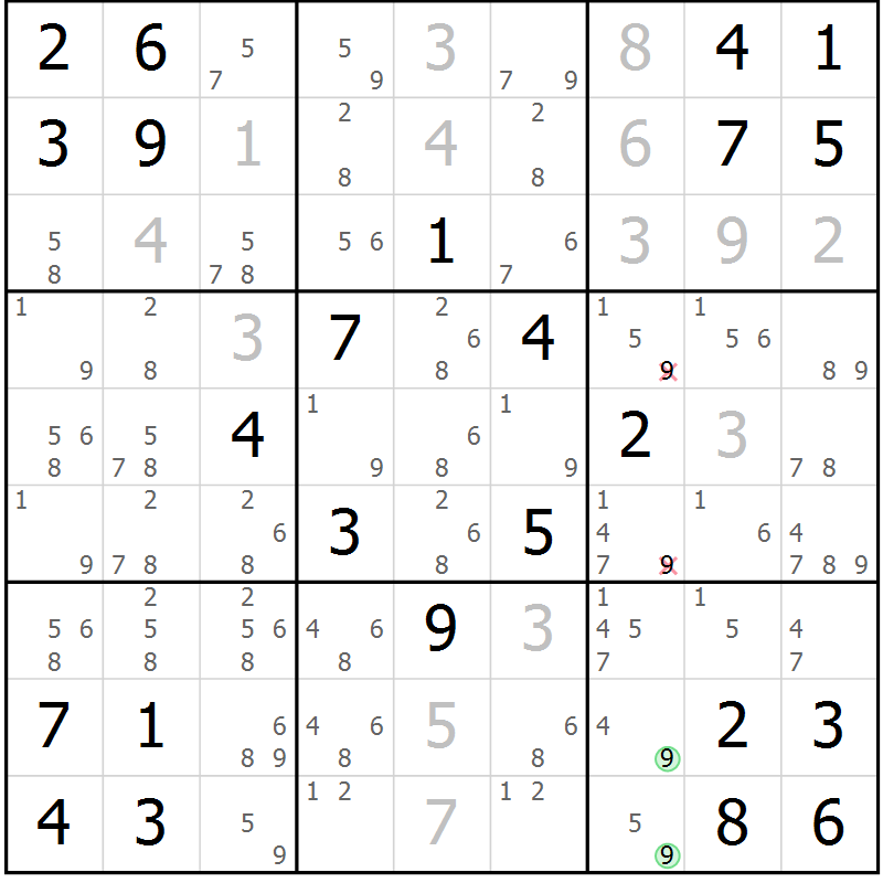 Position des candidats pour la solution de la Gr 2 page 5 du magazine de sudoku Maestro n° 101
