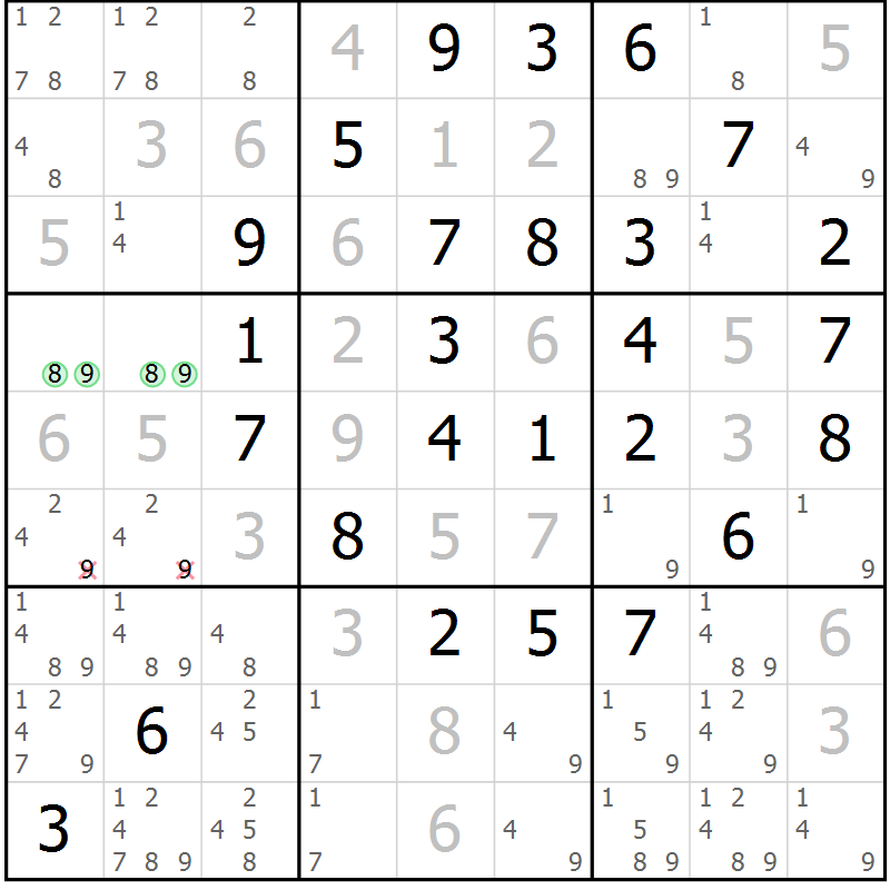 Position des candidats pour la solution de la Gr 20 page 23 du magazine de sudoku Maestro n° 101