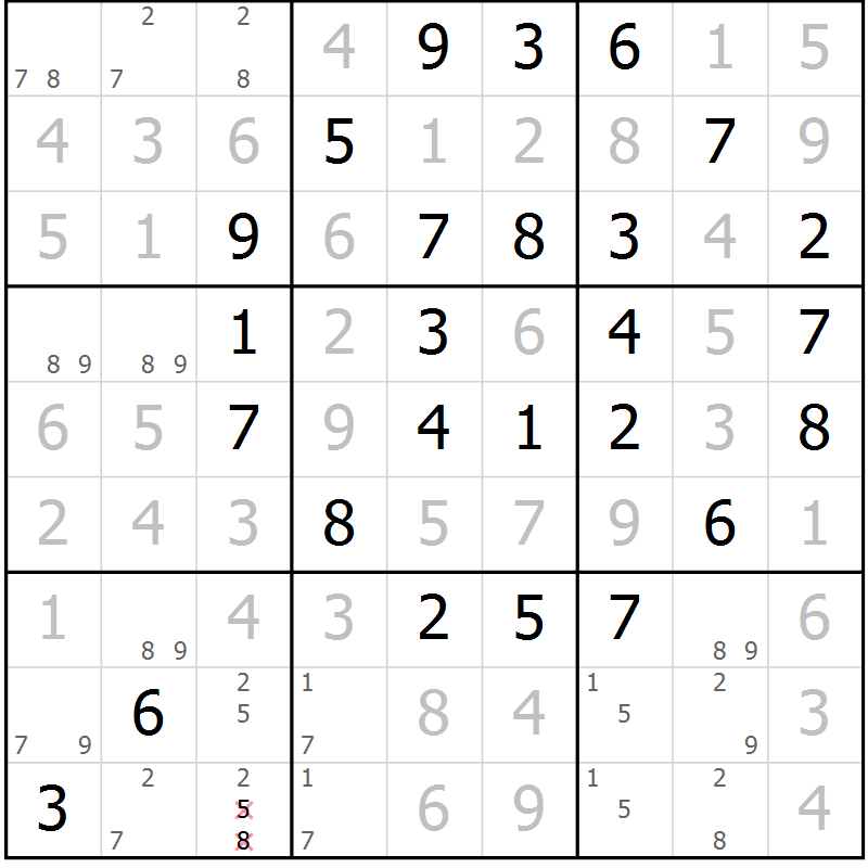 Position des candidats pour la solution de la Gr 20 page 23 du magazine de sudoku Maestro n° 101