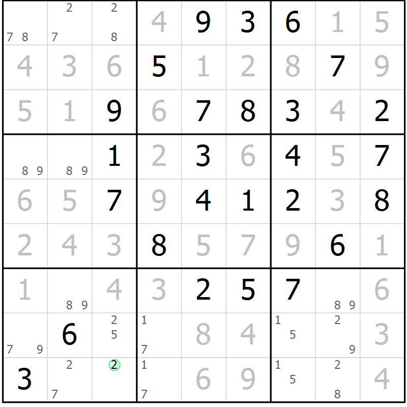 Position des candidats pour la solution de la Gr 20 page 23 du magazine de sudoku Maestro n° 101
