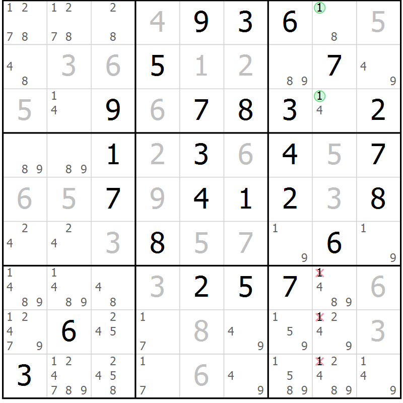 Position des candidats pour la solution de la Gr 20 page 23 du magazine de sudoku Maestro n° 101