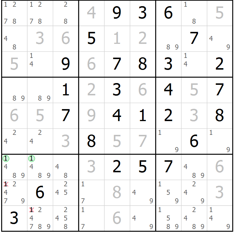 Position des candidats pour la solution de la Gr 20 page 23 du magazine de sudoku Maestro n° 101