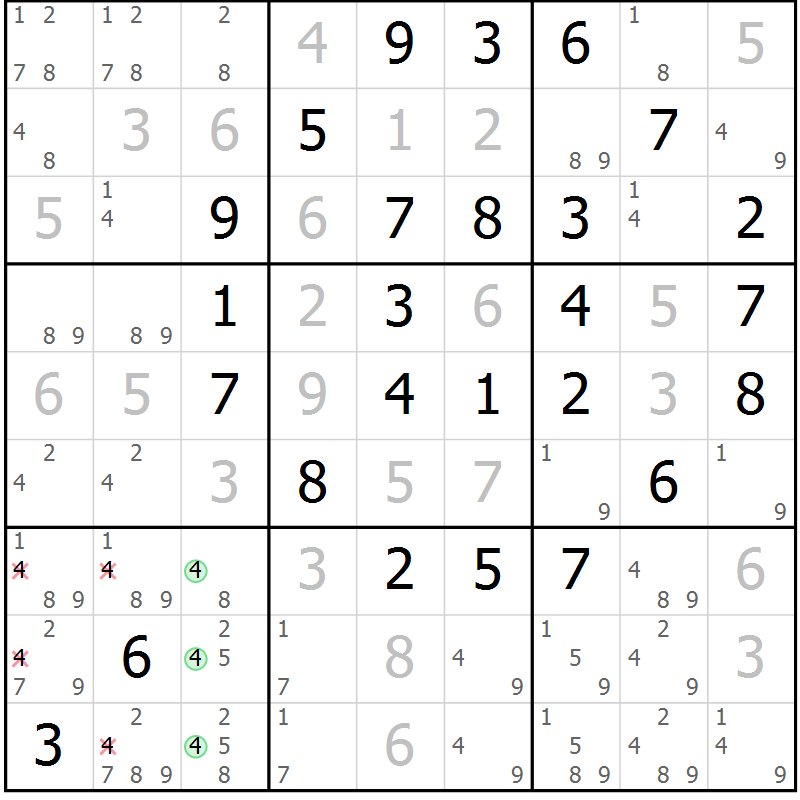 Position des candidats pour la solution de la Gr 20 page 23 du magazine de sudoku Maestro n° 101