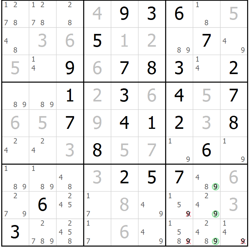 Position des candidats pour la solution de la Gr 20 page 23 du magazine de sudoku Maestro n° 101