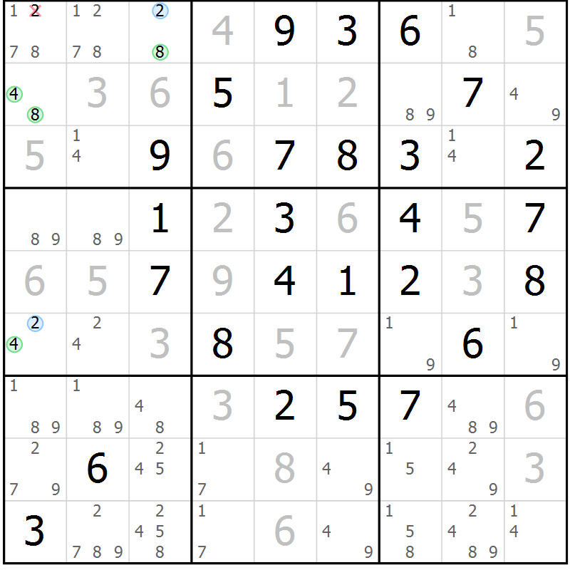 Position des candidats pour la solution de la Gr 20 page 23 du magazine de sudoku Maestro n° 101