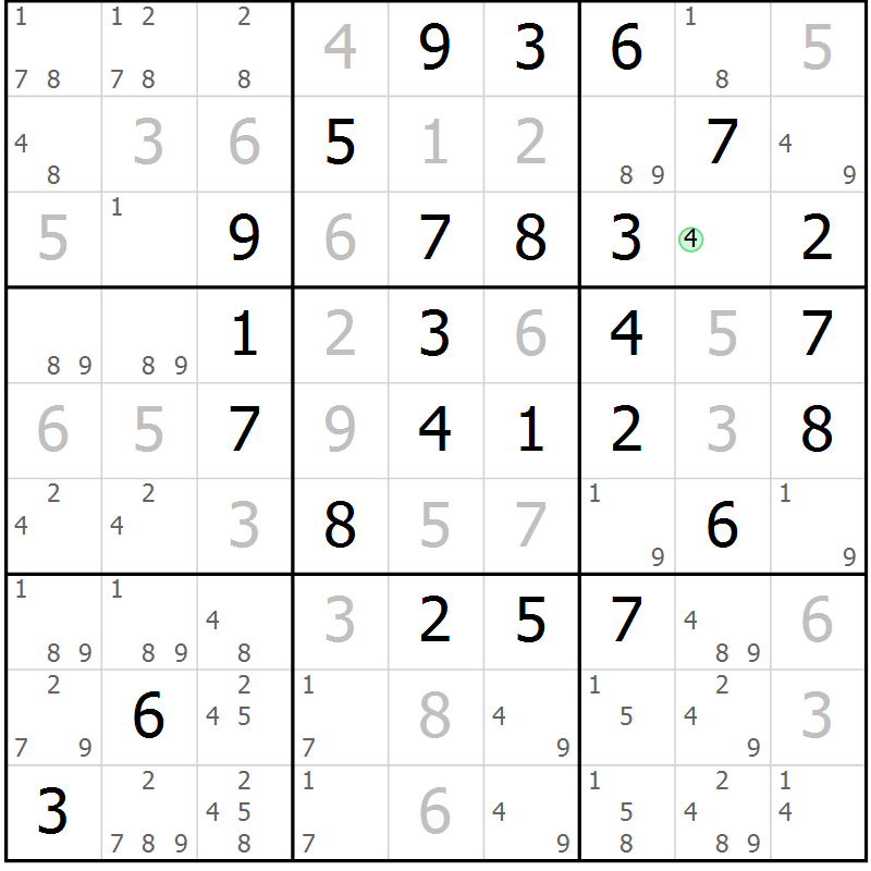 Position des candidats pour la solution de la Gr 20 page 23 du magazine de sudoku Maestro n° 101