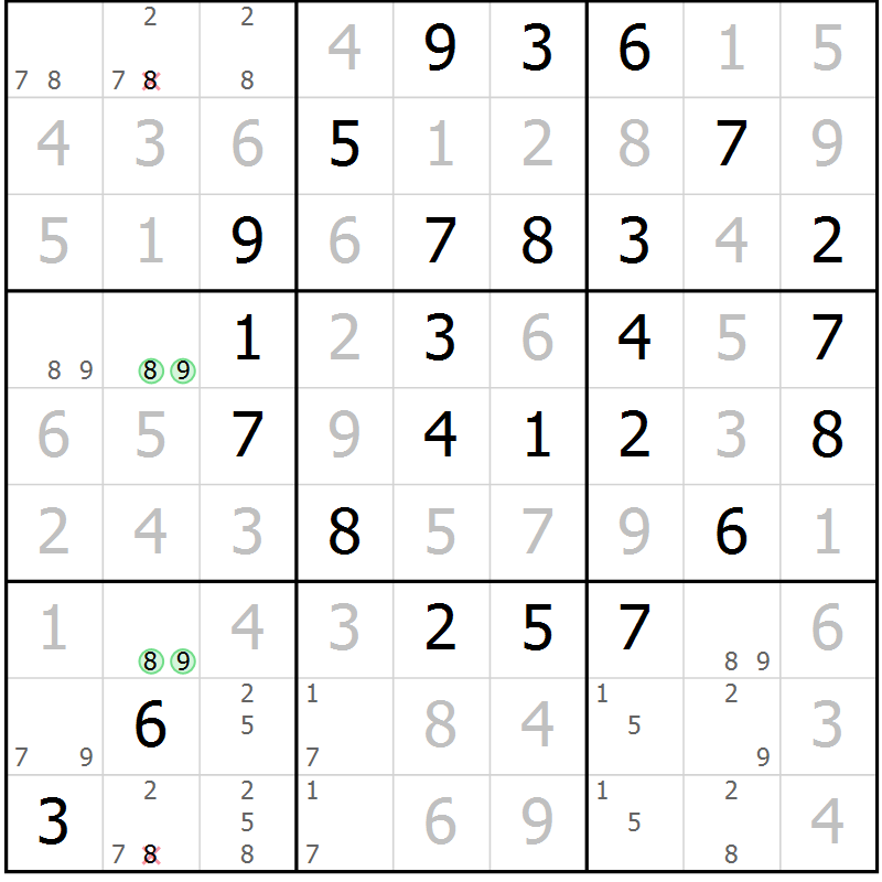 Position des candidats pour la solution de la Gr 20 page 23 du magazine de sudoku Maestro n° 101