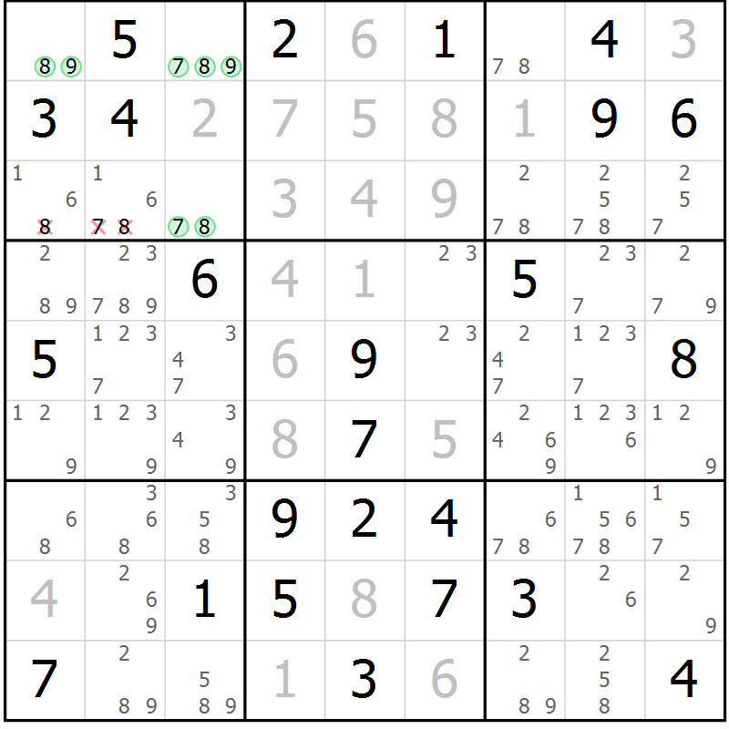 Position des candidats pour la solution de la Gr 21 page 24 du magazine de sudoku Maestro n° 101