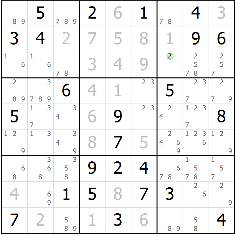 Position des candidats pour la solution de la Gr 21 page 24 du magazine de sudoku Maestro n° 101