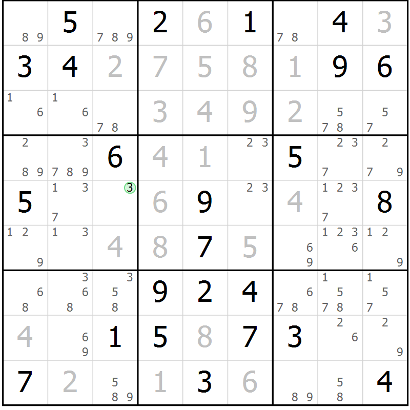 Position des candidats pour la solution de la Gr 21 page 24 du magazine de sudoku Maestro n° 101
