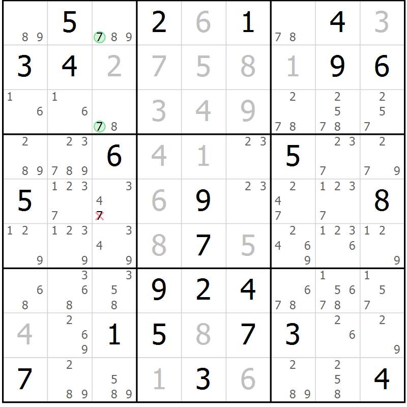 Position des candidats pour la solution de la Gr 21 page 24 du magazine de sudoku Maestro n° 101
