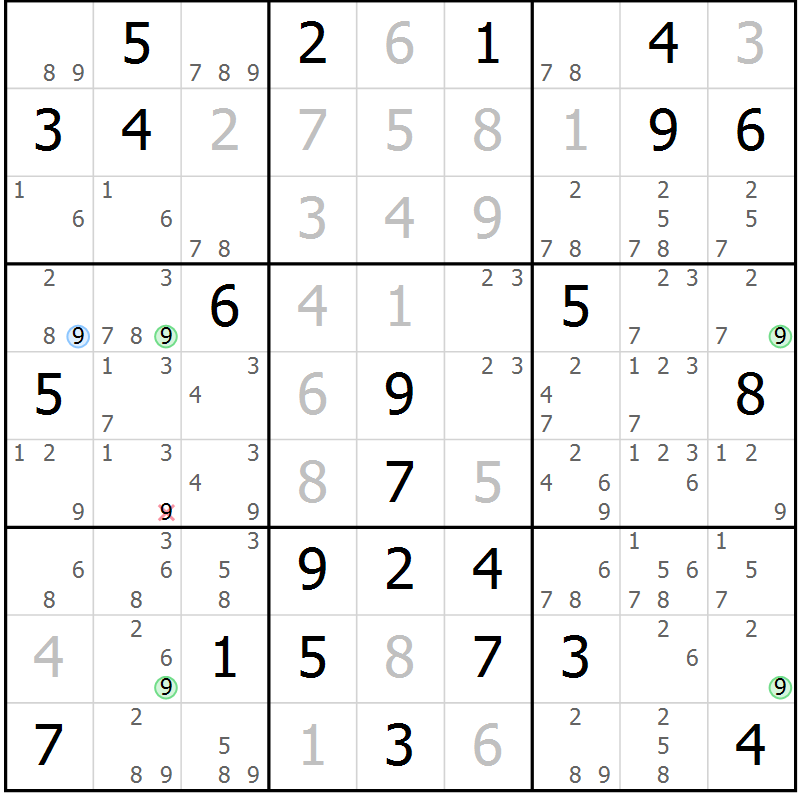 Position des candidats pour la solution de la Gr 21 page 24 du magazine de sudoku Maestro n° 101