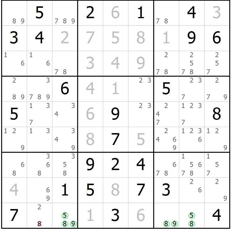 Position des candidats pour la solution de la Gr 21 page 24 du magazine de sudoku Maestro n° 101