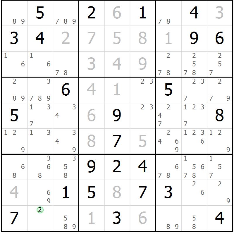 Position des candidats pour la solution de la Gr 21 page 24 du magazine de sudoku Maestro n° 101