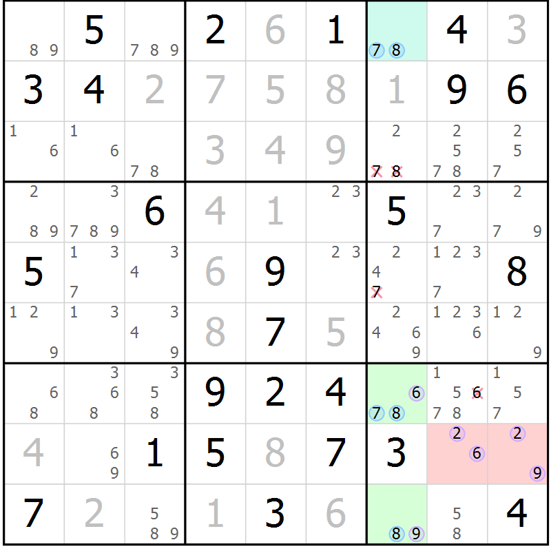 Position des candidats pour la solution de la Gr 21 page 24 du magazine de sudoku Maestro n° 101