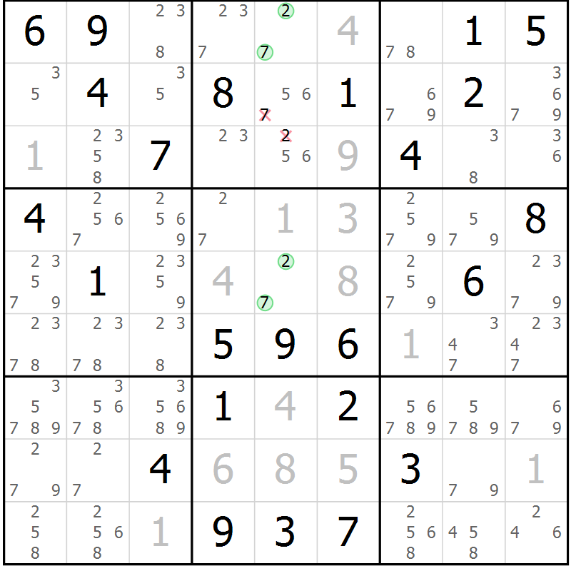 Position des candidats pour la solution de la Gr 22 page 25 du magazine de sudoku Maestro n° 101