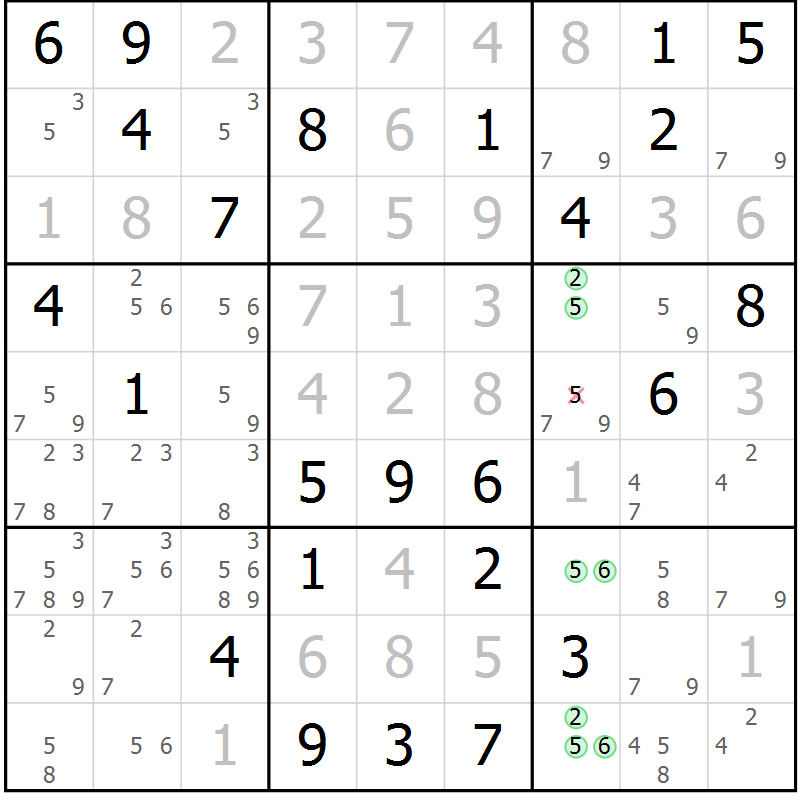 Position des candidats pour la solution de la Gr 22 page 25 du magazine de sudoku Maestro n° 101